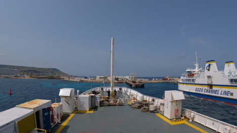 View-from-ferry-of-Gozo-Terminal-in-Mgarr,-Malta-on-Mediterranean-Sea