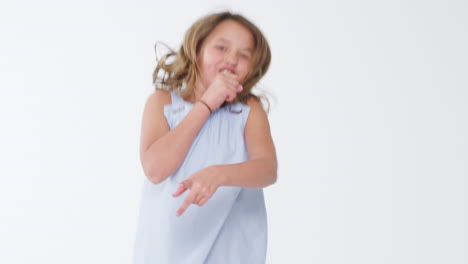 Young-Girl-Dancing-And-Singing-Against-White-Background