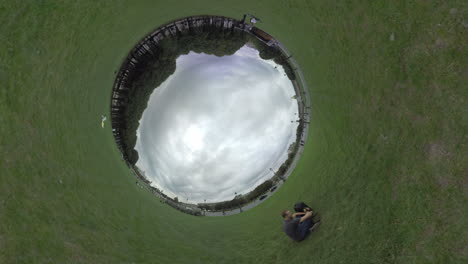 Spherical-timelapse-of-city-street-view-with-green-grass-around