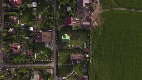 Aerial-view-of-houses-with-green-yards-in-countryside-Russia