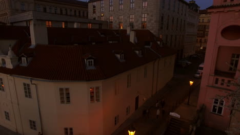 Aerial-view-of-typical-Europian-house-and-near-blooming-tree-Prague-Czech-Republic