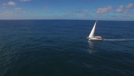 Aerial-view-of-ocean-skyline-and-sailing-yacht