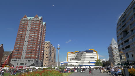 Rotterdam-architecture-view-with-Central-Library-and-St-Lawrence-Church