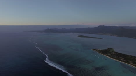Aerial-scene-of-Mauritius-with-mountain-ranges-and-blue-ocean