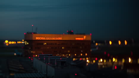 Timelapse-of-traffic-near-Sheremetyevo-Airport-terminal-at-night-Moscow