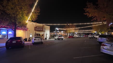 Small-town-performing-arts-theater-at-nighttime