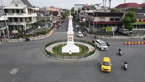 Aerial-View-of-Tugu-Jogja-or-Yogyakarta-Monument,-Indonesia