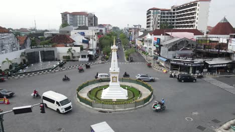 Aerial-View-of-Tugu-Jogja-or-Yogyakarta-Monument,-Indonesia