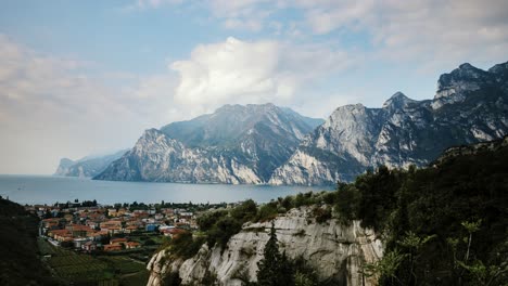 Scenic-Timelapse-of-Lake-Garda-on-a-Sunny-Day-with-Majestic-Cloud-Movements