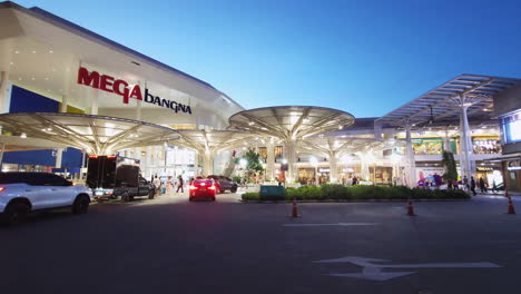 Façade-of-Mega-Bangna,-one-of-the-most-popular-shopping-malls-in-the-outskirts-of-Bangkok-in-Thailand