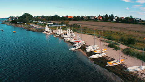 Aerial-view-of-couple-yachts-on-the-shore