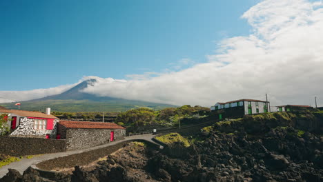 Wide-panning-shot-of-Mount-Pico-in-the-Azores-Islands---Portugal