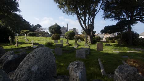 Extra-Wide-shot-of-church-graveyard-on-Saint-Michael's-mount