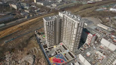 Vista-Aérea-Del-Complejo-De-Apartamentos-En-Construcción-En-Moscú,-Rusia.