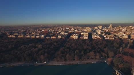 Morning-cityscape-of-Madrid-in-winter-aerial