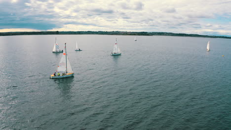 Aerial-view-drone-flying-around-yacht-on-the-sea