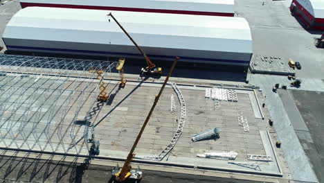 Aerial-view-of-the-construction-of-a-warehouse-in-an-industrial-zone