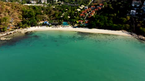 Approaching-Thongson-Bay-with-a-drone-shot-that-slightly-tilts-above-the-beachfront-located-in-Koh-Samui-island-in-Surat-Thani-province-in-Thailand