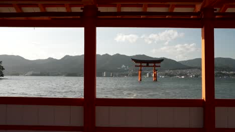View-Of-Jinja-Otorii-Framed-Through-Left-Musician’s-Performing-Area-At-Itsukushima,-Japan