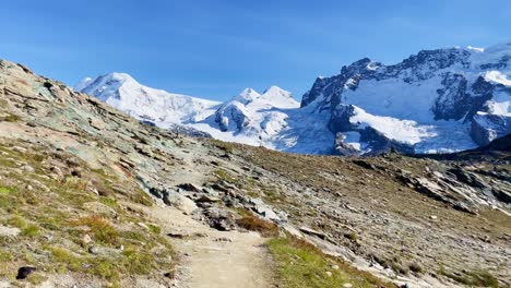 Mountain-Freedom:-Matterhorn-Mountain-Landscape-Near-Rotenboden-and-Gornergart,-Switzerland,-Europe-|-Moving-Along-Remote-Trail-Lost,-Hiking