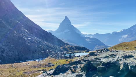 Mountain-Freedom:-Matterhorn-Mountain-Landscape-Near-Rotenboden-and-Gornergart,-Switzerland,-Europe-|-Stone-Hillside-Near-Cliff