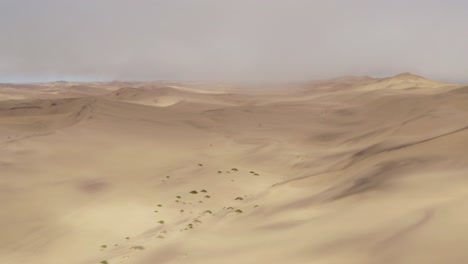 Weitläufige-Dünen-Unter-Dunstigem-Himmel-In-Einer-Riesigen-Namib-Wüstenlandschaft