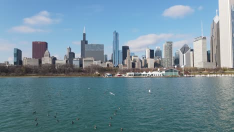 Chicago-Lake-Michigan-Low-Level-Antenne-Mit-Grant-Park-Hintergrund
