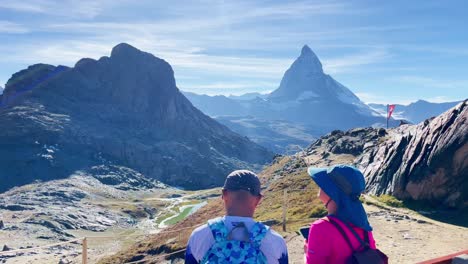 Mountain-Freedom:-Matterhorn-Mountain-Landscape-Near-Rotenboden-and-Gornergart,-Switzerland,-Europe-|-Travel-Couple-Overlooking-Scenic-Hillside,-Hiking