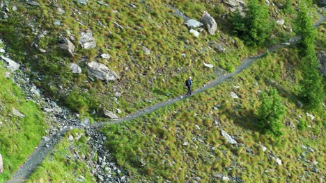 Hiker-walking-along-alpine-path-during-summer-season