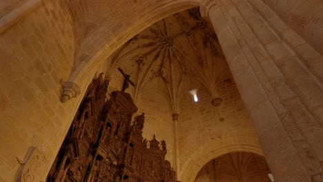 Tilt-down-from-basilica-dome-in-Cathedral-of-Santa-Maria-in-Caceres-Spain