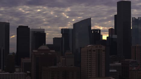 Tracking-right-aerial-shot-of-downtown-Houston-during-sunset