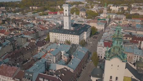 Aerial-City-Lviv,-Ukraine.-European-City.-Popular-areas-of-the-city.-Town-Hall