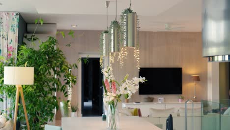 Vibrant-Interior-with-Hanging-Lights-and-Plants