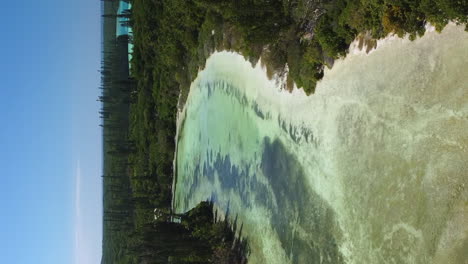 Laguna-flowing-into-Oro-Bay-by-the-Natural-Pool---ascending-vertical-aerial