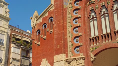 Details-of-the-exterior-of-the-historic-Colon-market-in-Valencia,-Spain