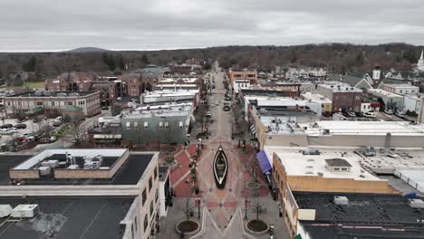 Downtown-Northville,-Michigan-with-drone-video-moving-forward-medium-shot