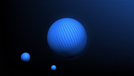 Futuristische-Abstrakte-Animationsschleife-Einer-Blauen-Kugel-Mit-Umlaufenden-Satelliten-Auf-Einem-Hintergrund-Mit-Farbverlauf