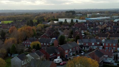 Rainhill-typical-British-suburban-village-in-Merseyside,-England-aerial-view-over-Autumn-residential-council-neighbourhood