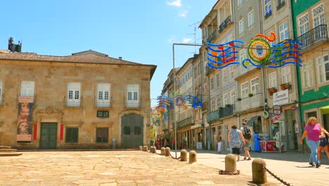 Braga,-Portugal---Adorned-Promenades,-Celebration-of-Sao-Joao-Festival---Static-Shot