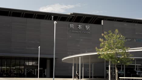 Establishing-Shot-Of-JR-Kumamoto-Railway-Station-Building-Front-Entrance-View