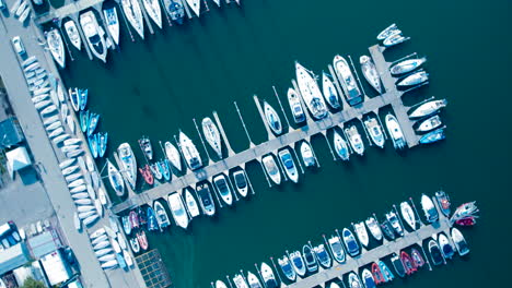 Marina-With-Docking-Boats-In-Gdynia,-Poland---aerial-orbit