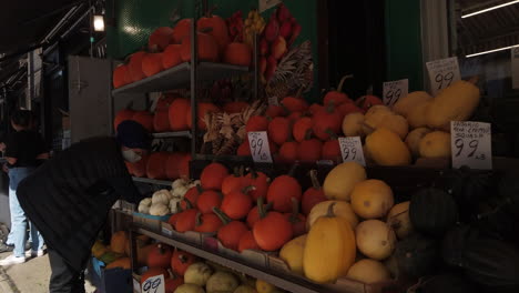 Wide-shot-of-a-woman-shopping-for-vegetables-in-Kensington-Market