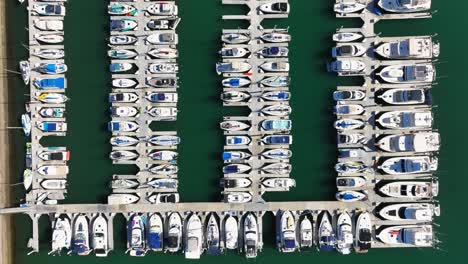 Yachts-And-Sailboats-At-Dana-Point-Harbor-In-Orange-County,-California,-USA---Aerial-Top-Down