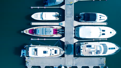Bird's-Eye-View-Over-Boats-And-Yachts-Moored-At-The-Marina-Gdynia-In-Poland---drone-shot