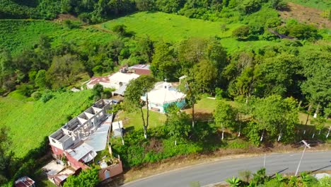 beautiful-aerial-drone-shot-of-a-small-rural-church,-Veracruz,-Mexico