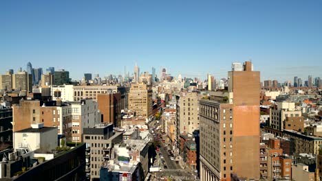 SoHo,-New-York-City,-Aerial-Panorama-on-a-Clear,-Sunny,-Beautiful-Day,-Uplifting-NYC