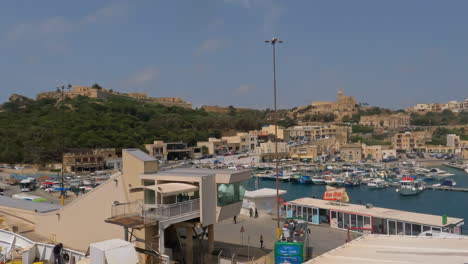 Arrival-by-boat-at-the-port-of-Mgarr-on-the-island-of-Gozo,-Malta