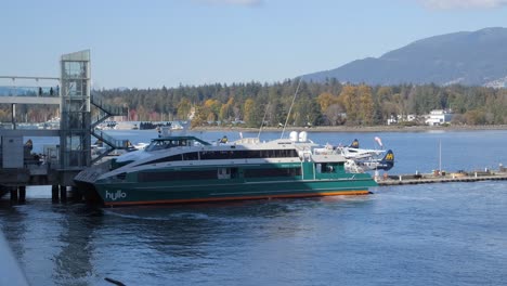 Hullo-Passenger-Ferry-at-the-Vancouver-Terminal,-Sunny-Day---Static