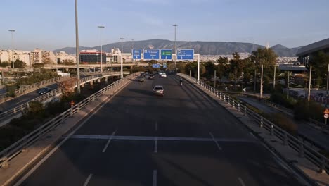 Traffic-along-the-motorway-in-Athens,-Greece,-Europe