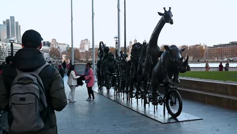 Climb-on-the-bike-with-the-animals,-London,-United-Kingdom